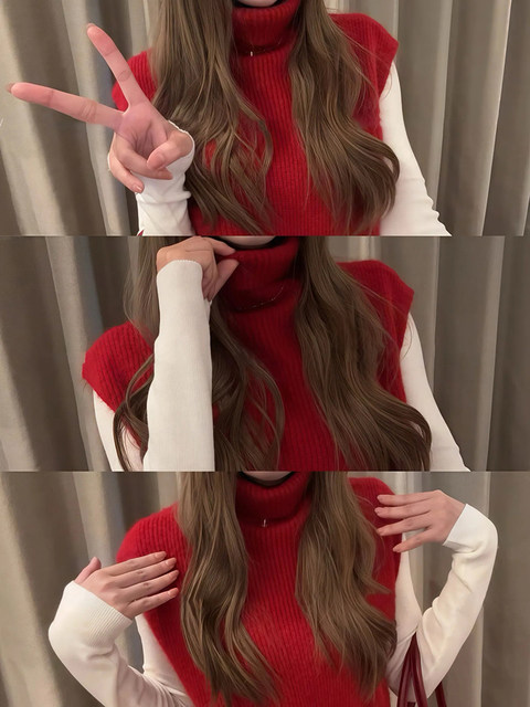 Casual Style Pile-Neck Warm Knitted Vest for Women, Autumn and Winter Korean Style Layered Sleeveless Sweater Vest with a High-End Feel