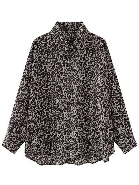 Design-Focused Niche Leopard Print Long-Sleeve Shirt for Women, 2025 Early Spring New Style, Retro Hong Kong Style, Fashionable and Elegant Top