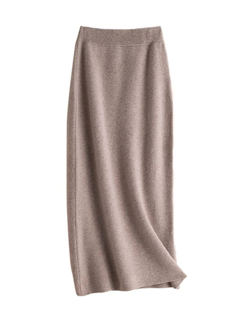 Autumn and Winter French Wool Knit Skirt, Feminine Cashmere Pencil Skirt, High-Waisted, Slimming, Thickened Straight Long Skirt