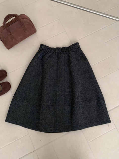 Dark Gray Woolen A-Line Skirt for Pear-Shaped Body, Hip-Covering Mid-Length Skirt for Women, Autumn and Winter Miu Style Retro Loose Skirt