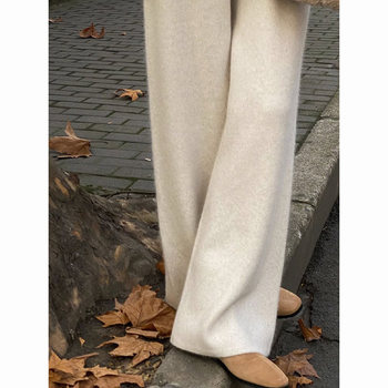 Autumn and Winter High-Waisted Slimming Drapey Wide-Leg Pants for Women, High-End Soft Casual Straight-Leg Pants, Woolen Knitted Floor-Length Pants