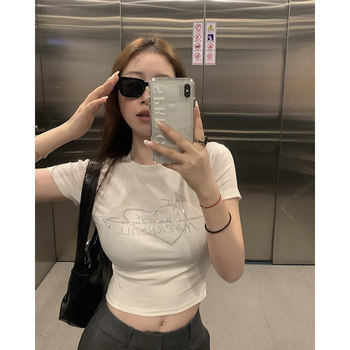 Summer White Sequin Off-Shoulder Short-Sleeve T-Shirt for Women, Unique Design, Short Cropped Style, Chic and Slim-Fitting Top for Trendy Girls