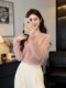 Korean pink high-end sequined sweater for women in autumn and winter, unique and beautiful thickened pullover sweater short top