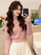 Korean pink high-end sequined sweater for women in autumn and winter, unique and beautiful thickened pullover sweater short top