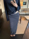 Summer Striped Thin Drapey Skirt for Women 2025 New High-Waisted Slimming Hip-Hugging Skirt Petite Elegant Long Skirt