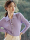 Early Spring Gentle Taro Purple Polo Collar Knitted Cardigan Women's French Retro Inner Sweater Slim Fit Spring and Autumn Top