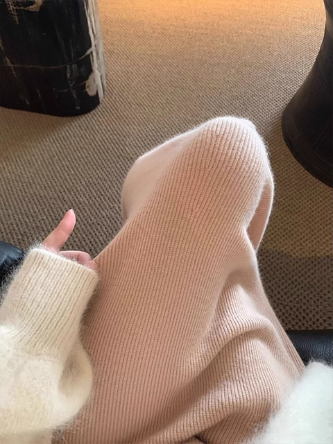 French Style Gentle Cashmere Knitted Skirt for Women, Autumn and Winter Long Skirt, Fishtail Skirt, Elegant High-Waisted Slimming Hip-Hugging Skirt