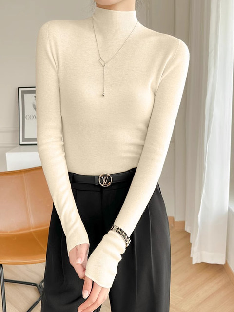 Angora Red Half-High Collar Wool Knit Sweater for Women, Autumn and Winter French Style, High-End Inner Wear Sweater, Elegant Tight-Fitting Top