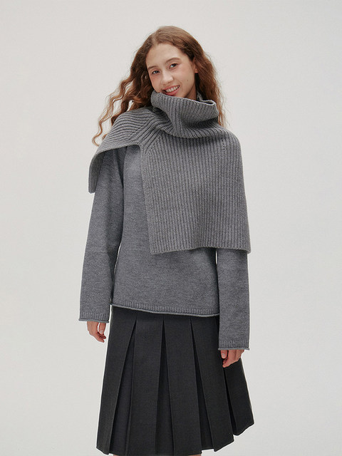 French Retro High-Neck Knitted Scarf Neck Warmer Women's Autumn and Winter Thickened Shawl with Slit Pullover Warm Cape Top