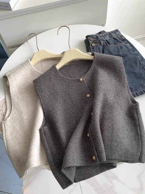 Autumn and Winter French-Style Knitted Vest for Women, Wool Cardigan, Sweater Vest, Early Autumn Layering Outerwear