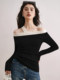 Autumn and Winter French-Style Off-Shoulder Color-Block Wool Knit Sweater for Women, High-End Base Sweater, Halter Neck, Off-Shoulder, Elegant Top