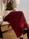Ankora Red High-Waisted Knitted Skirt for Women, Autumn and Winter Elegant Wool Straight Pencil Skirt, Petite A-Line Long Skirt