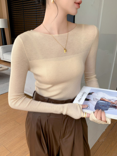 2025 French-Style Knit Sweater for Women, Autumn and Winter, White, Tight-Fitting Base Sweater, Unique Design, Niche Inner Wear Top