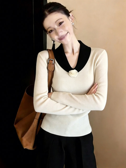 Spring Lazy Style Floral Design, Stunningly Beautiful Inner Sweater for Women, Very Attractive Knitted Base Shirt, Elegant Top