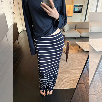 Summer Striped Thin Drapey Skirt for Women 2025 New High-Waisted Slimming Hip-Hugging Skirt Petite Elegant Long Skirt