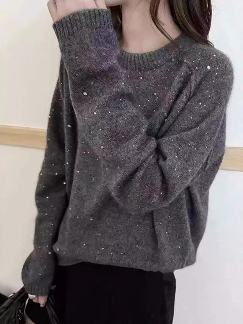 New Year Red Heavy Embellished Knitted Sweater for Women, Autumn/Winter High-End Soft and Cozy Lazy Sweater, Loose Fit for Layering or Outerwear