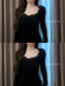 Sexy Black Lace Patchwork U-Neck Knitted Base Shirt for Women, Autumn and Winter High-End Style, Stunningly Beautiful Top