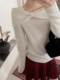 Autumn and Winter Korean Style One-Shoulder Bow-Knot Elegant Knit Sweater for Women, Unique and Super Stylish Red Top