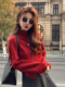 Korean-Style New Year Red Half-High Collar Knitted Cardigan for Women, Autumn and Winter, Stunningly Designed Sweater, Looks Great When Worn Underneath