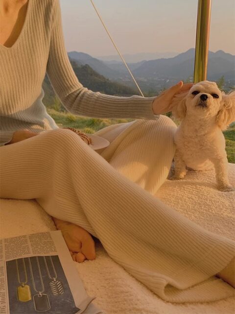 Autumn Soft and Drapey Knit Wide-Leg Pants for Women, Loose Casual Slimming Wool Straight-Leg Trousers for Petite Figures in Autumn and Winter