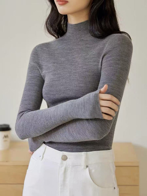 Autumn and Winter Half-Turtleneck Seamless Slim-Fit Knitted Base Shirt for Women, Close-Fitting Wool Sweater, Inner Layer Sweater with a High-End Feel