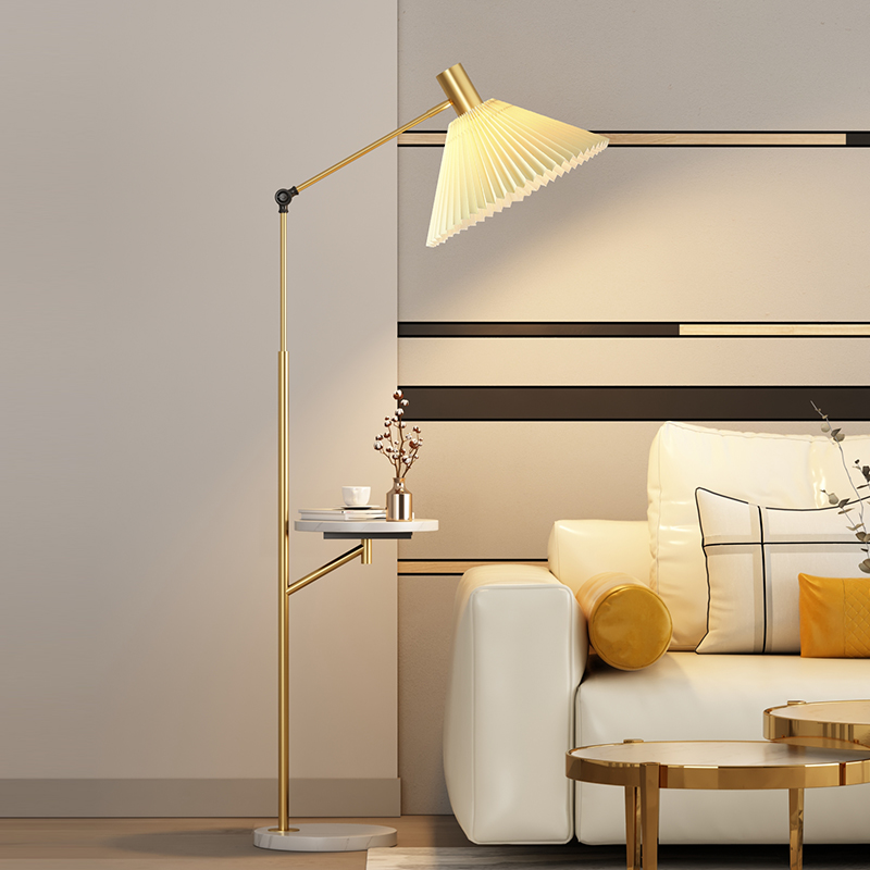 Pleated floor lamp living room sofa side several shelves integrated American retro light luxury ins wind bedroom bedside lamp