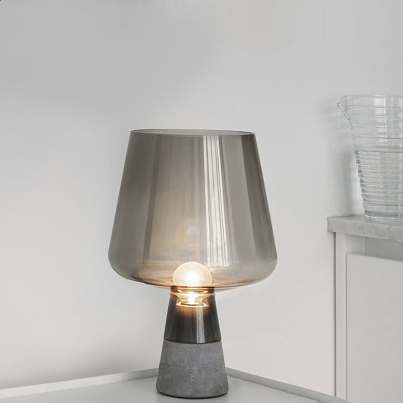 Nordic Post-Modern Simple Bedroom Bedside Table Lamp Living Room Study Lamp Personality Creative Smoke Gray Glass Table Lamp