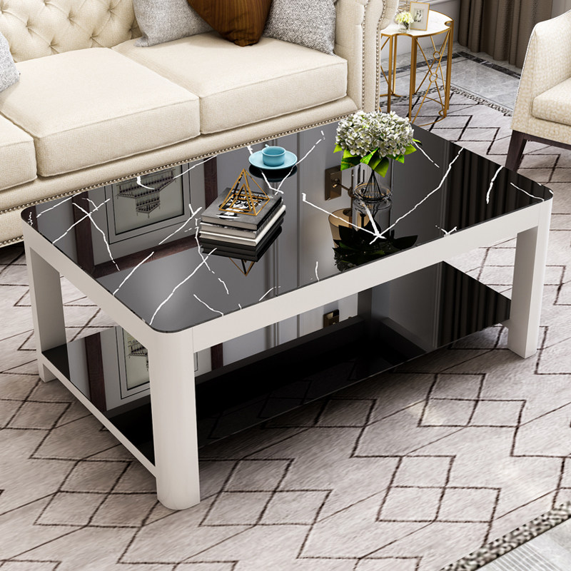 Tea table minimalist living-room home small family type tempered glass tea table imitation marble tattooed Nordic small tea table edge a few