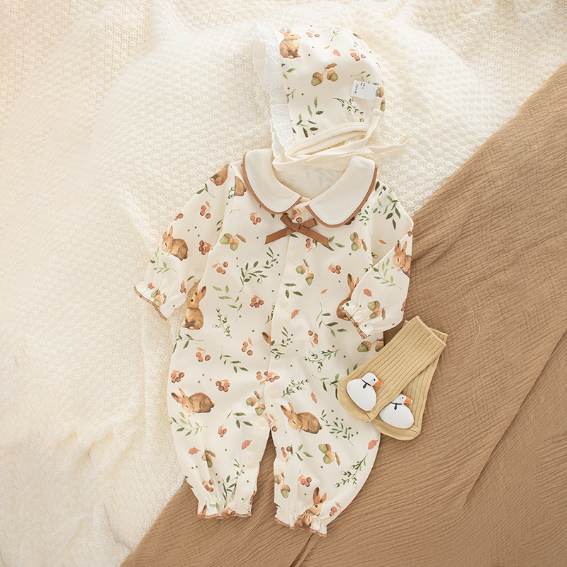 British Mina Infant Clothing Early Autumn Pure Cotton Princess Jumpsuit for Full-Month Baby Girls and Newborns