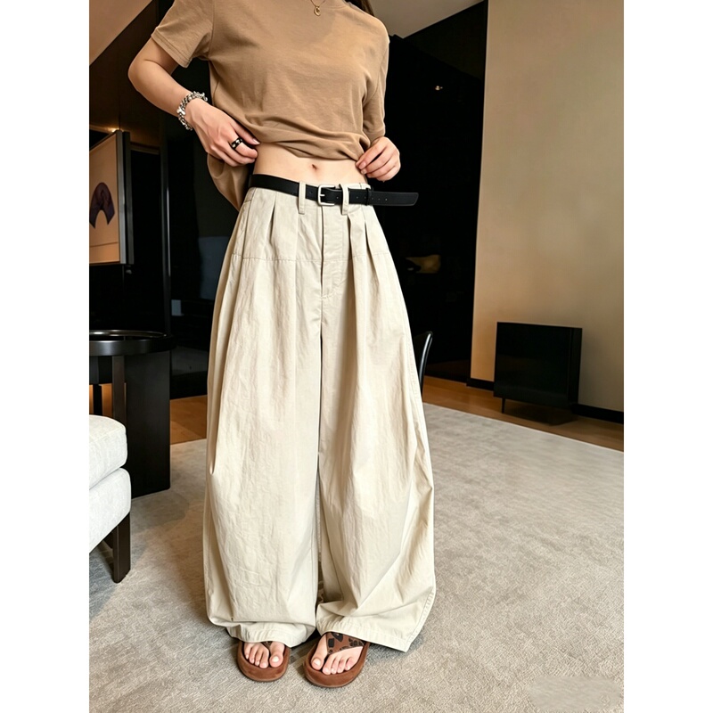 High-Waisted White Apricot Color Wide-Leg Pants for Tall Women, Summer New Style, Loose Fit, Slimming, Relaxed Feel, Casual Air Pants