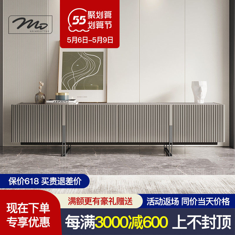 Italian Minimalist Superior Grey TV Cabinet Tea Table Combination Small Family Modern Light Lavish Baking Varnish Ground Cabinet Home Living-room Cabinet