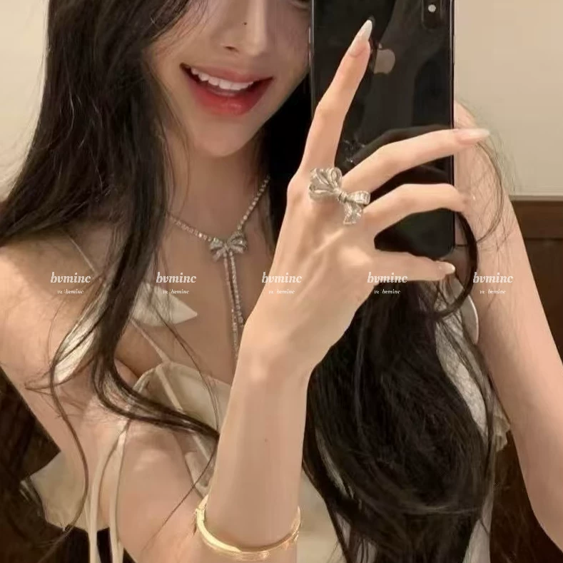 Bvminc GF bow tassel long necklace