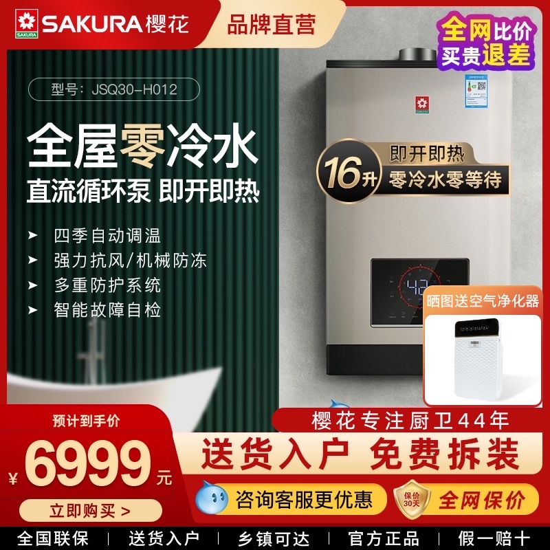 Cherry Blossom Zero Cold Water Heat Cycle Gas Water Heater Gas 16L L Strong Row Constant Temperature Household Antifreeze H012