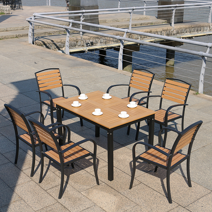 Outdoor tables and chairs garden anti-corrosion wood open-air balcony coffee outdoor leisure aluminum alloy plastic wood garden table and chair combination