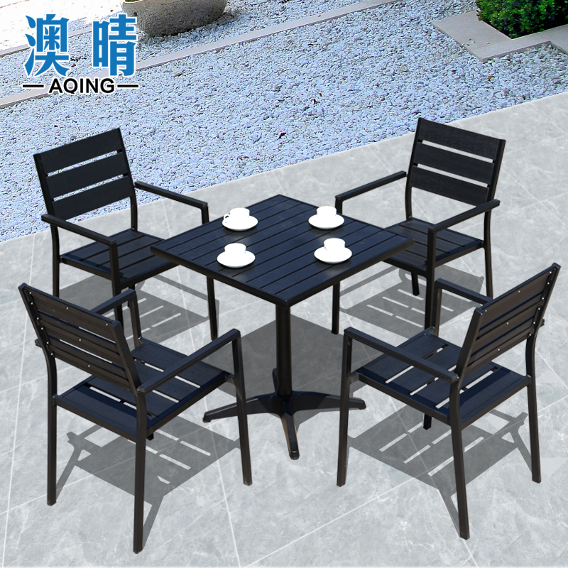 Outdoor plastic wood tables and chairs rain-proof courtyard leisure balcony outdoor cafe milk tea shop shop outside anti-corrosion tables and chairs