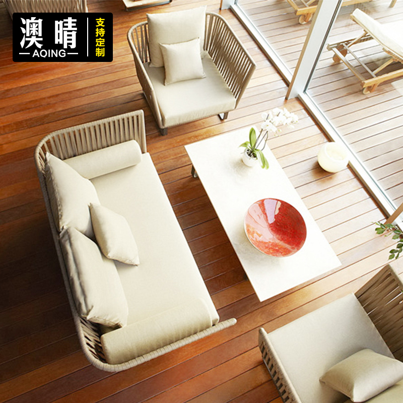 Outdoor furniture Rattan Sofa Combined Living-room Vines Sofa Outdoor Balcony Rattan Chair Tea Table Courtyard Minima Casual Chair