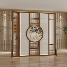 напольная ширма 现代简约栅栏屏风客厅过道茶室中式圆形玄关隔断实木半透座屏葫芦