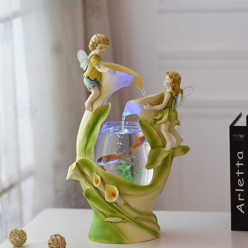 Modern Light Lavish Living Room Desktop Mini Mini Creative Fish Tank Glass Gold Fish Tank Eco Self Cycle Flowing Water Family Box