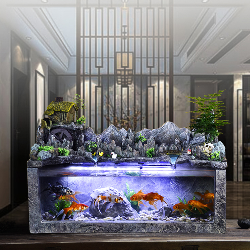 Goldfish tank aquarium Living room large desktop lazy ultra-white glass creative ecological water-free household rockery