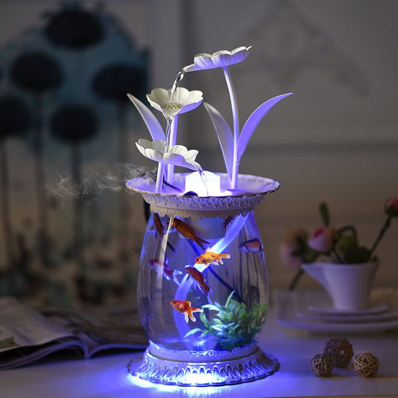 Ultra White Glass Aquarium Small Fish Tank Building Living Room Home Mini Table Guest Grass Cylinder Round Gold Fish Tank