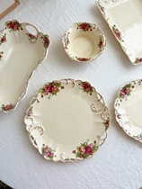 Likong Rose Series Small amount of retro beige court style ceramic plate double ear plate fruit plate