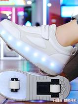 Double Wheels Shine Flash Shoeshoe Children New Boys Wheel Skating Shoes Girl Charging Wheels Shoes Students White Wheel Shoes Shoes Students White Wheels Shoes