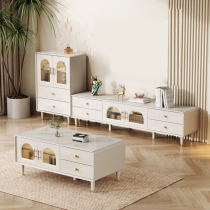 Light luxury slate TV cabinet coffee table combination modern simple small apartment white 2024 new living room TV cabinet