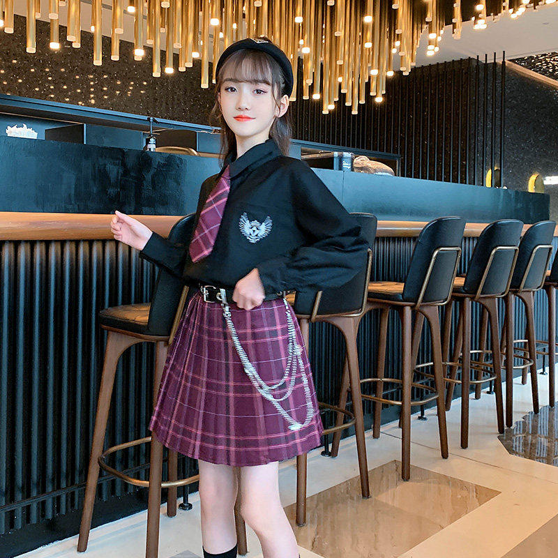 Girls jk uniform skirt children's dress autumn clothes primary school students pleated skirt spring and autumn school uniform class uniform college wind Shahua
