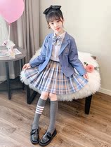 Girls spring JK suit CUHK Childrens College Style Skirt Suit Jacket Three Suits Sweet Princess Dresses