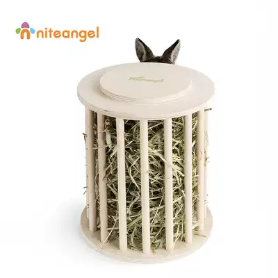 Niteangel Aite pet rabbit grass rack Dutch pig round wooden anti-scratching grass cage with internal and external grass feeder