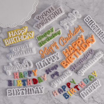 Cartoon English Happy Birthday Wishes Cutting Mold English Letters Fondant Cake Decoration Embossing Mold Baking