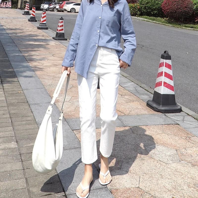 White Straight-Leg Jeans for Women 2025 New High-Waisted Spring, Autumn, and Summer Thin Cropped Pants for Petite Figures
