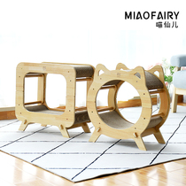 Meow Xianer vertical cat scratch plate does not drop the chips TV cat nest corrugated paper wear-resistant solid wood cat climbing frame cat supplies