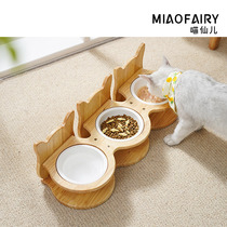 Oak cat bowl dog bowl food basin ceramic double bowl cat food basin cat water bowl automatic drinking water protection cervical spine cat supplies